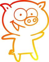 warm gradient line drawing cheerful pig cartoon vector