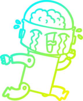 cold gradient line drawing cartoon crying robot vector
