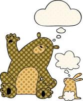 cartoon bear and rabbit friends and thought bubble in comic book style vector