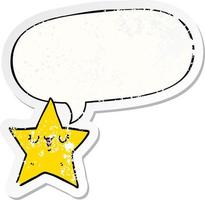 cartoon star and speech bubble distressed sticker vector