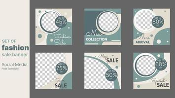 Fashion sale banner social media post design template bundle in pastel color. vector illustration