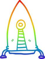 rainbow gradient line drawing cartoon space rocket vector