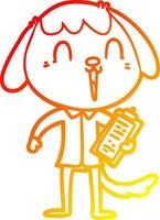 dibujo de línea de gradiente cálido lindo perro de dibujos animados con camisa de oficina vector