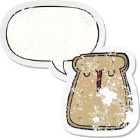 cartoon toast and speech bubble distressed sticker vector