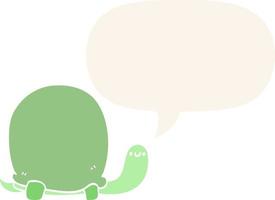 cute cartoon tortoise and speech bubble in retro style vector