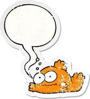 funny cartoon goldfish and speech bubble distressed sticker vector