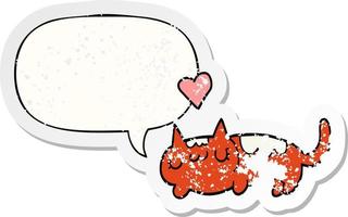 cartoon cat and speech bubble distressed sticker vector