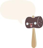 cartoon mallet and speech bubble in retro style vector