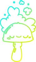 cold gradient line drawing cartoon mushroom with spoor cloud vector