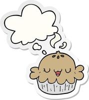 cute cartoon pie and thought bubble as a printed sticker vector