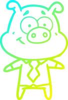 cold gradient line drawing happy cartoon pig boss vector