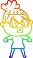 rainbow gradient line drawing cartoon woman wearing spectacles vector