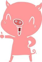 happy flat color style cartoon pig vector