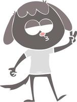 flat color style cartoon tired dog giving peace sign vector