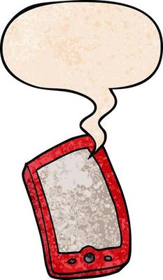 cartoon mobile phone and speech bubble in retro texture style