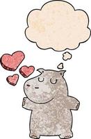 cartoon hippo in love and thought bubble in grunge texture pattern style vector