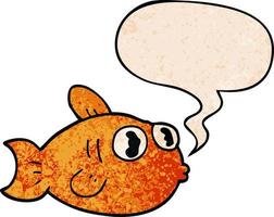 cartoon fish and speech bubble in retro texture style vector