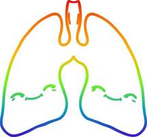 dibujo de línea de gradiente de arco iris pulmones de dibujos animados vector