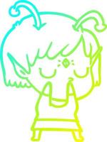 cold gradient line drawing cartoon alien girl vector