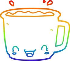 rainbow gradient line drawing cartoon cup of coffee vector