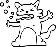 line drawing cartoon hiccuping cat vector