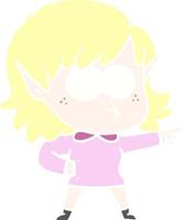 flat color style cartoon elf girl staring and pointing vector