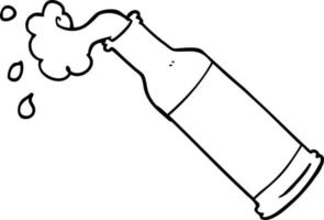 line drawing cartoon foaming beer bottle vector