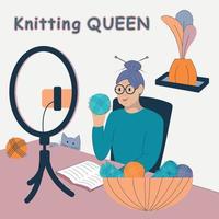 Granny Shoots video about knitting for her blog vector