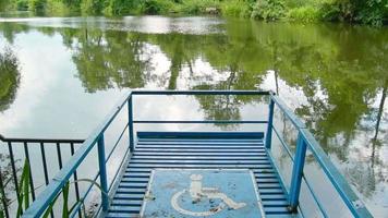 Scenic nature viewpoint bridge with wheelchair access platform in Kolkheti national park in Georgia video