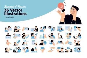 Set of business and finance people illustrations. Flat design vector illustrations of business, management, payment, market research and data analysis, communication.