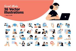 Set of social media people illustrations. Flat design vector illustrations of social network, digital marketing, online communication, internet services.