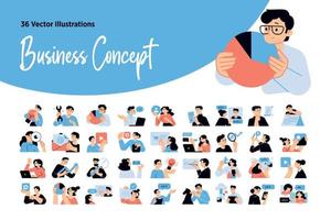 Set of business people illustrations. Flat design vector concepts of business management, online communication, e-commerce, project management, finance and marketing.