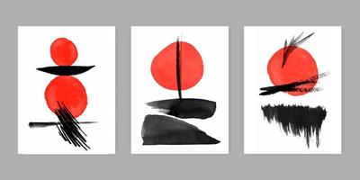 Collection of traditional Japanese themed abstract art designs vector