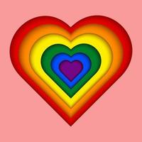 Rainbow heart.Heart shape with rainbow-colored pride flag. 3D paper cut design.Vector illustration of the LGBT community vector