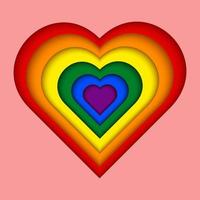 Rainbow heart.Heart shape with rainbow-colored pride flag. 3D paper cut design.Vector illustration of the LGBT community vector