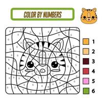 Educational coloring book by numbers for preschool children. Cute cartoon tiger. Educational coloring book with animals. A training card with a task for preschool and kindergarten children. vector