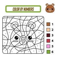 Educational coloring book by numbers for preschool children. Cute cartoon bear. Educational coloring book with animals. A training card with a task for preschool and kindergarten children. vector