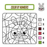 Educational coloring book by numbers for preschool children. Cute cartoon rabbit. Educational coloring book with animals. A training card with a task for preschool and kindergarten children. vector