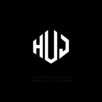 HUJ letter logo design with polygon shape. HUJ polygon and cube shape logo design. HUJ hexagon vector logo template white and black colors. HUJ monogram, business and real estate logo.