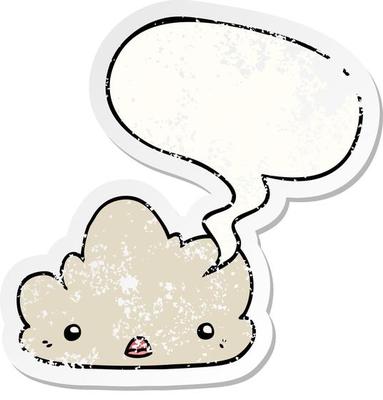 cute cartoon cloud and speech bubble distressed sticker