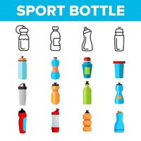 botella deportiva, accesorio de fitness vector conjunto de iconos de línea delgada