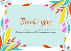 Thank you card template with floral background theme vector