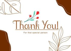 Thank you card with leaf ornament. Abstract design background vector