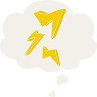 cartoon lightning bolt and thought bubble in retro style vector