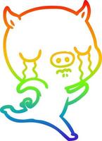rainbow gradient line drawing cartoon running pig crying vector
