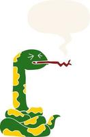 cartoon hissing snake and speech bubble in retro style vector