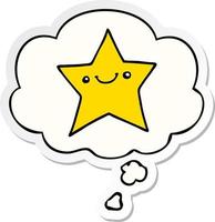 happy cartoon star and thought bubble as a printed sticker vector