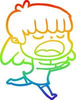 rainbow gradient line drawing cartoon woman talking loudly vector