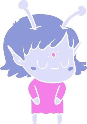 flat color style cartoon alien girl