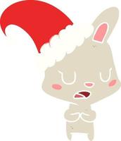 flat color style cartoon rabbit wearing christmas hat vector